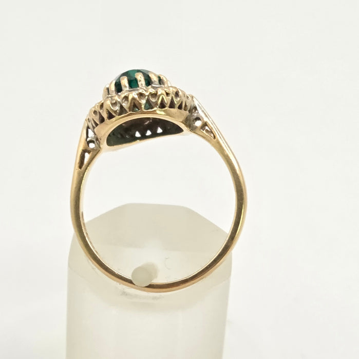 Vintage: 9ct Yellow Gold Emerald & Diamond Oval Cluster Ring — From 1967