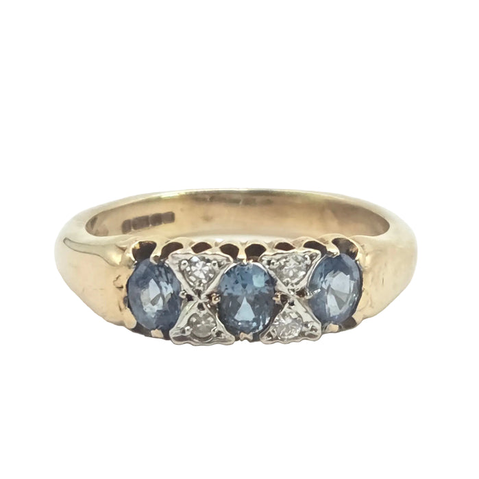 Vintage: 9ct Yellow Gold Sapphire & Diamond Ring — From 2000