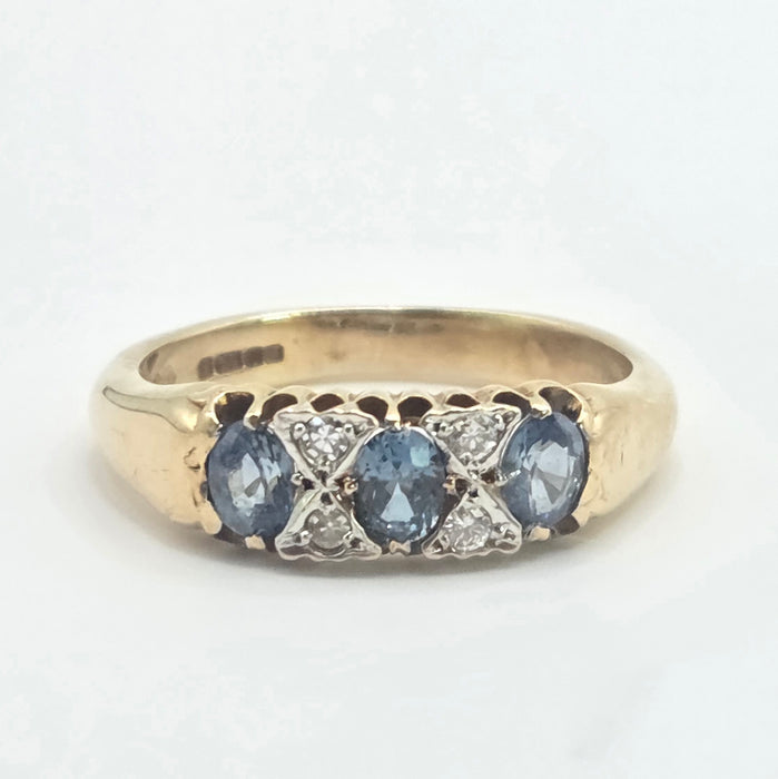 Vintage: 9ct Yellow Gold Sapphire & Diamond Ring — From 2000