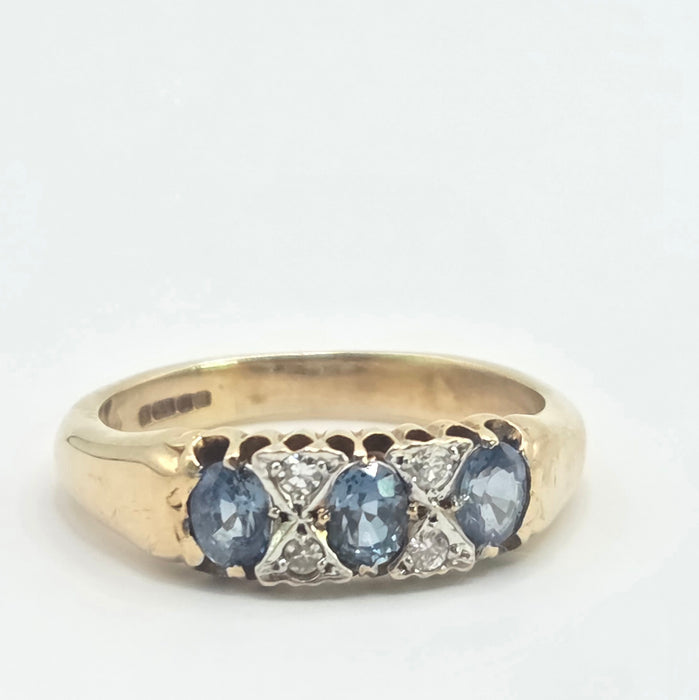 Vintage: 9ct Yellow Gold Sapphire & Diamond Ring — From 2000