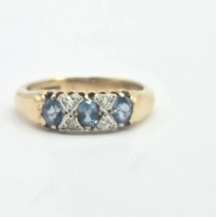 Vintage: 9ct Yellow Gold Sapphire & Diamond Ring — From 2000