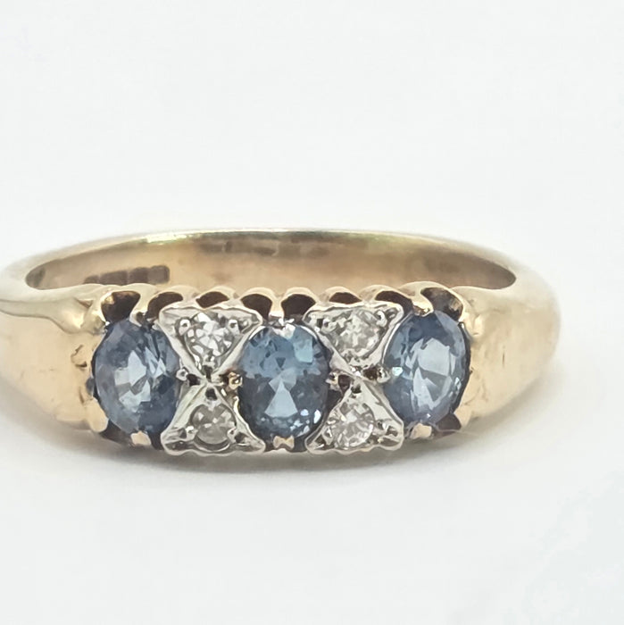 Vintage: 9ct Yellow Gold Sapphire & Diamond Ring — From 2000