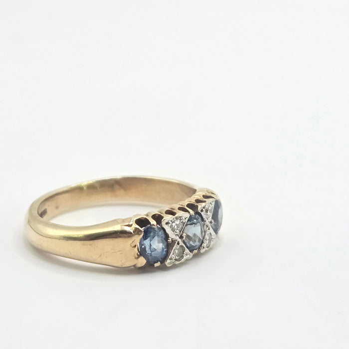 Vintage: 9ct Yellow Gold Sapphire & Diamond Ring — From 2000