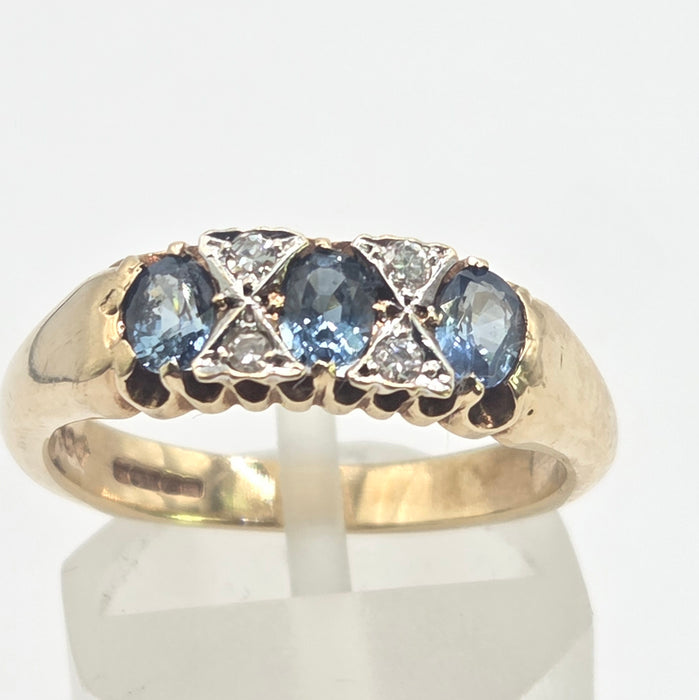 Vintage: 9ct Yellow Gold Sapphire & Diamond Ring — From 2000