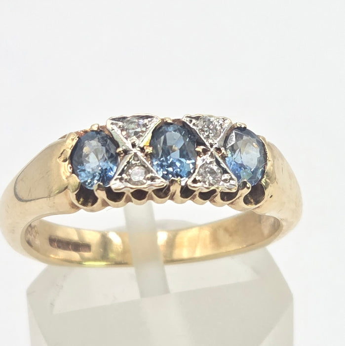 Vintage: 9ct Yellow Gold Sapphire & Diamond Ring — From 2000