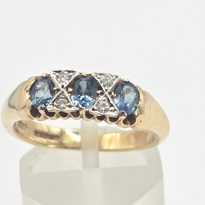 Vintage: 9ct Yellow Gold Sapphire & Diamond Ring — From 2000
