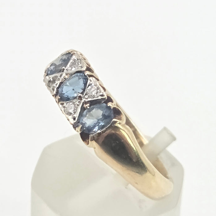 Vintage: 9ct Yellow Gold Sapphire & Diamond Ring — From 2000