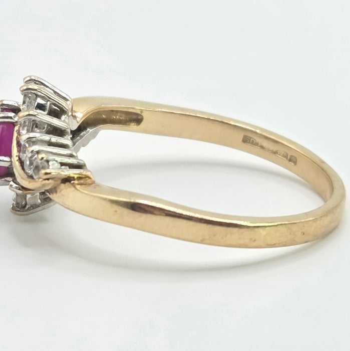 Vintage: 9ct Yellow Gold Ruby & Diamond Crossover Ring