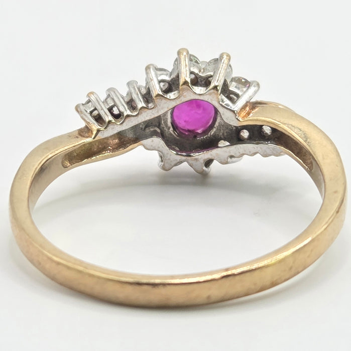 Vintage: 9ct Yellow Gold Ruby & Diamond Crossover Ring