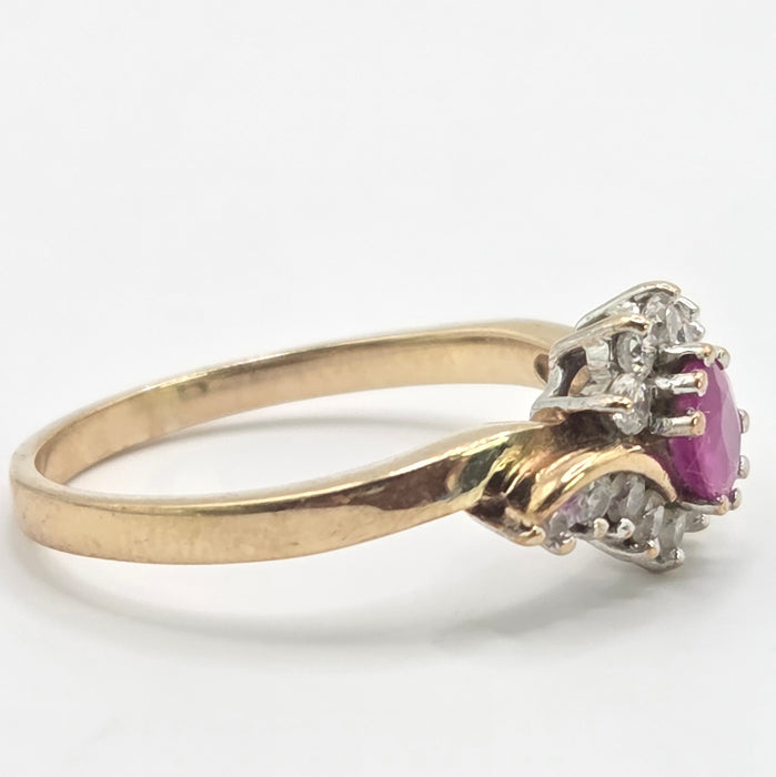 Vintage: 9ct Yellow Gold Ruby & Diamond Crossover Ring