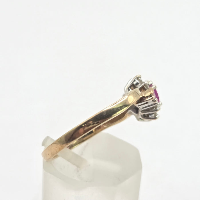 Vintage: 9ct Yellow Gold Ruby & Diamond Crossover Ring