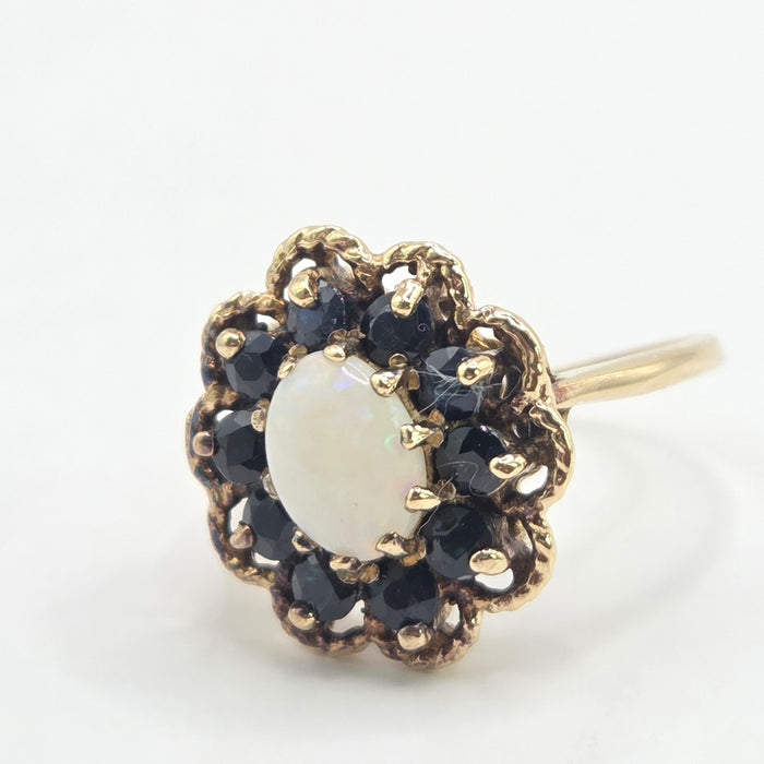 Vintage: 9ct Yellow Gold Opal & Sapphire Cluster Ring — From 1979