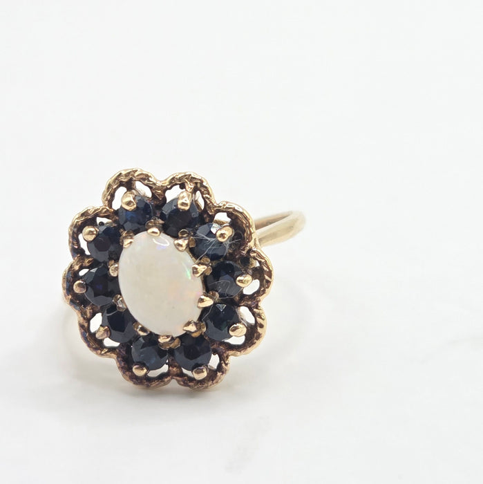 Vintage: 9ct Yellow Gold Opal & Sapphire Cluster Ring — From 1979