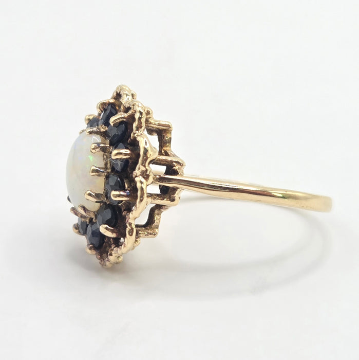 Vintage: 9ct Yellow Gold Opal & Sapphire Cluster Ring — From 1979
