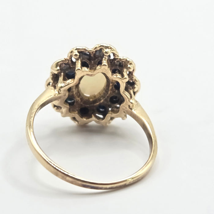 Vintage: 9ct Yellow Gold Opal & Sapphire Cluster Ring — From 1979