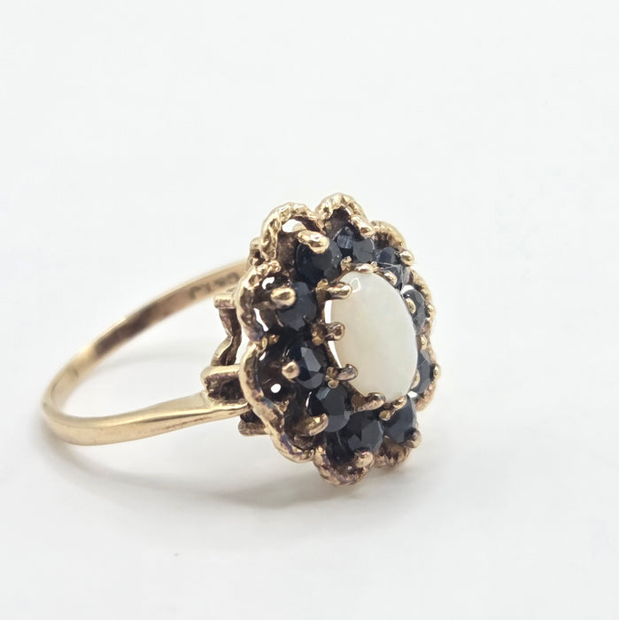 Vintage: 9ct Yellow Gold Opal & Sapphire Cluster Ring — From 1979