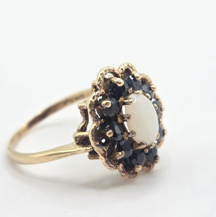 Vintage: 9ct Yellow Gold Opal & Sapphire Cluster Ring — From 1979