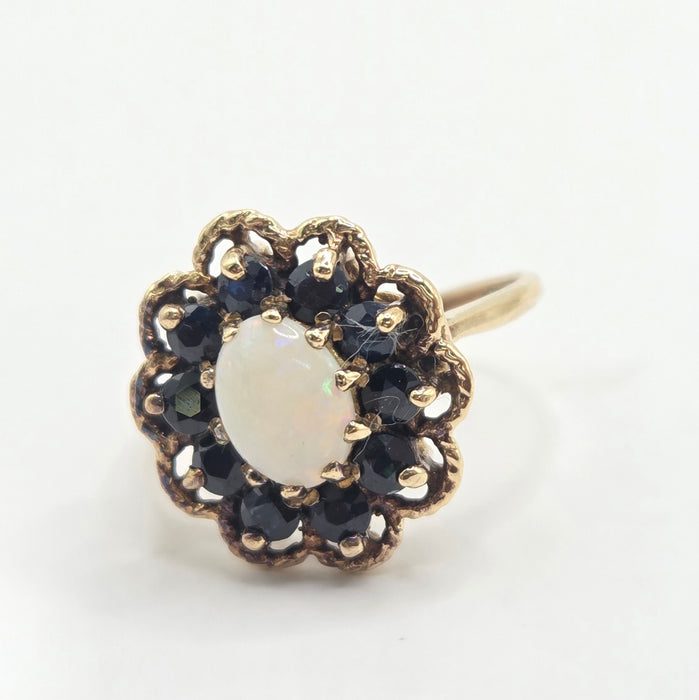 Vintage: 9ct Yellow Gold Opal & Sapphire Cluster Ring — From 1979