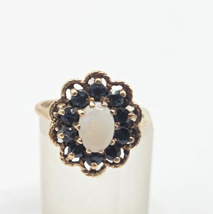 Vintage: 9ct Yellow Gold Opal & Sapphire Cluster Ring — From 1979