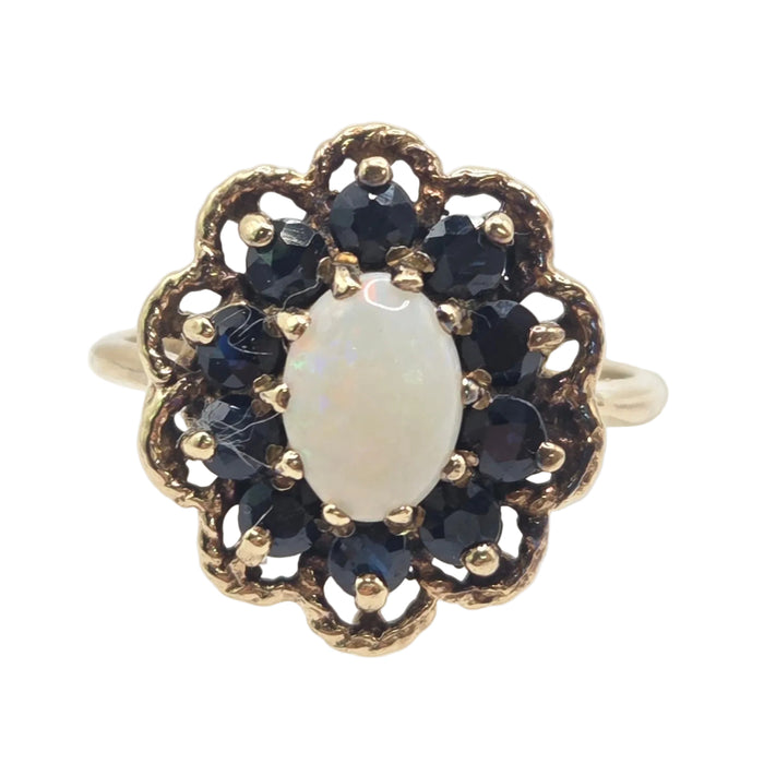 Vintage: 9ct Yellow Gold Opal & Sapphire Cluster Ring — From 1979