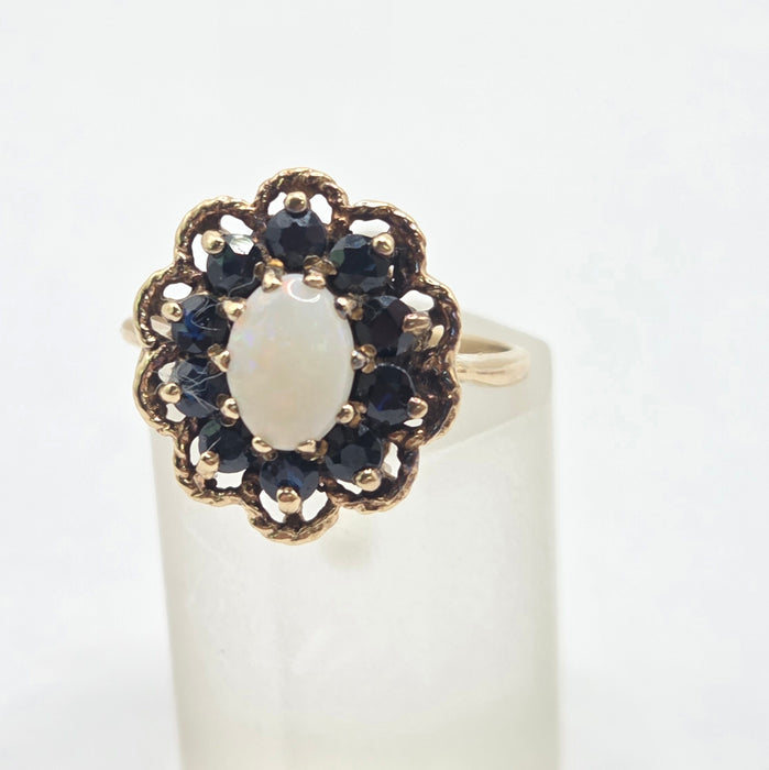 Vintage: 9ct Yellow Gold Opal & Sapphire Cluster Ring — From 1979