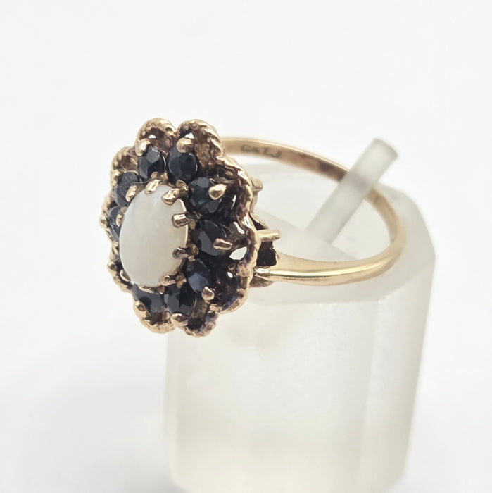 Vintage: 9ct Yellow Gold Opal & Sapphire Cluster Ring — From 1979
