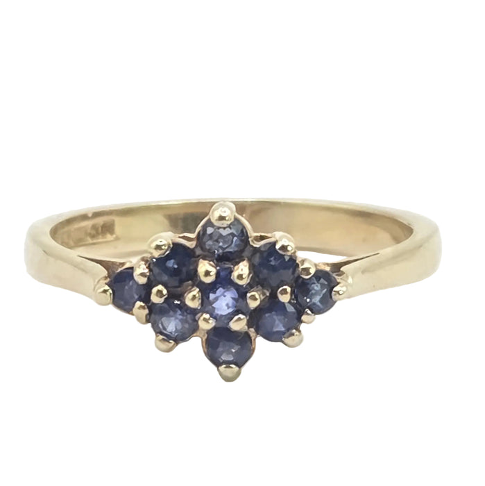 Vintage: 9ct Yellow Gold Sapphire Cluster Ring — From 1991