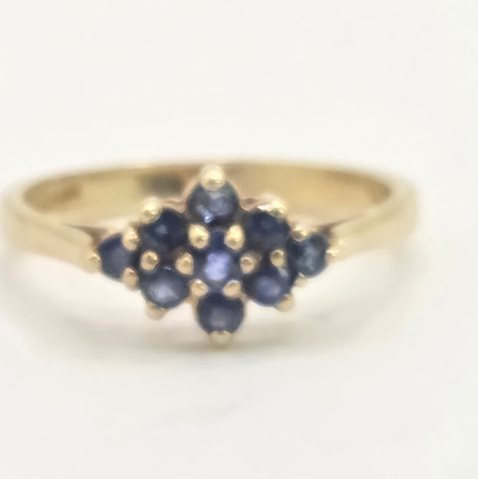 Vintage: 9ct Yellow Gold Sapphire Cluster Ring — From 1991