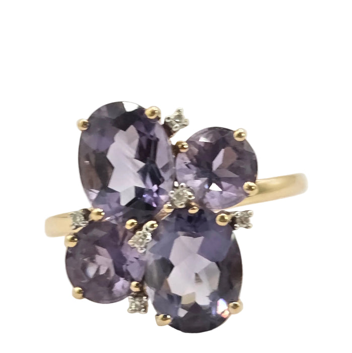 Vintage: 9ct Yellow Gold Amethyst & Diamond Dress Ring