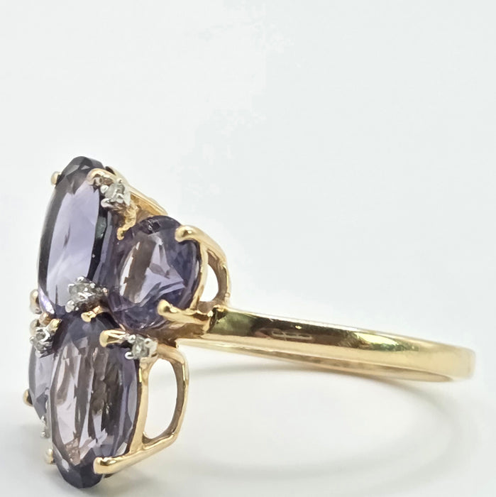 Vintage: 9ct Yellow Gold Amethyst & Diamond Dress Ring