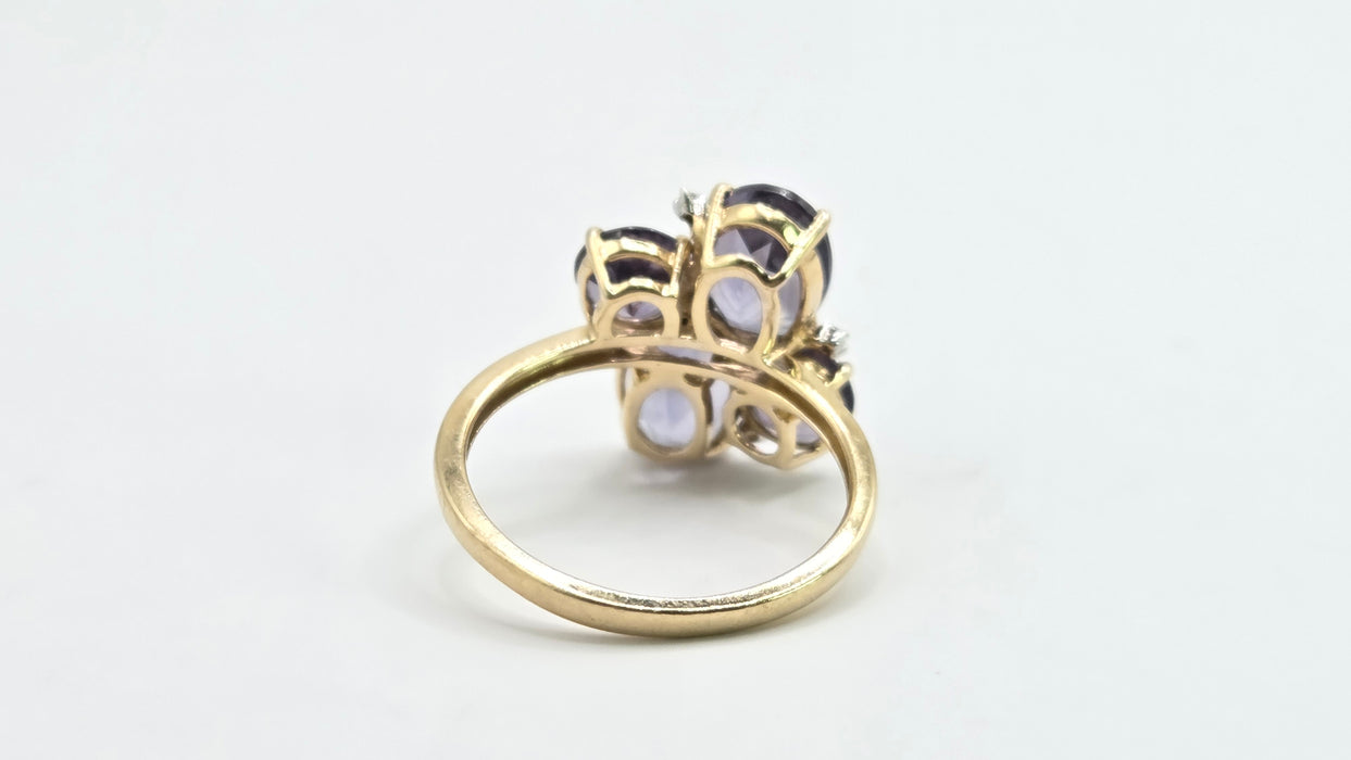 Vintage: 9ct Yellow Gold Amethyst & Diamond Dress Ring