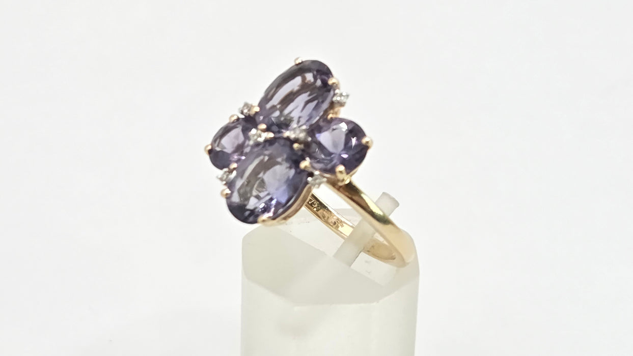 Vintage: 9ct Yellow Gold Amethyst & Diamond Dress Ring