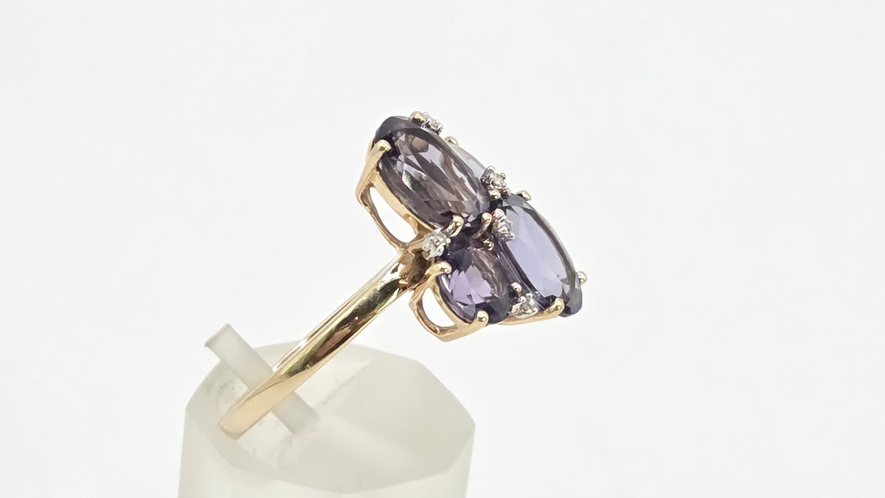 Vintage: 9ct Yellow Gold Amethyst & Diamond Dress Ring