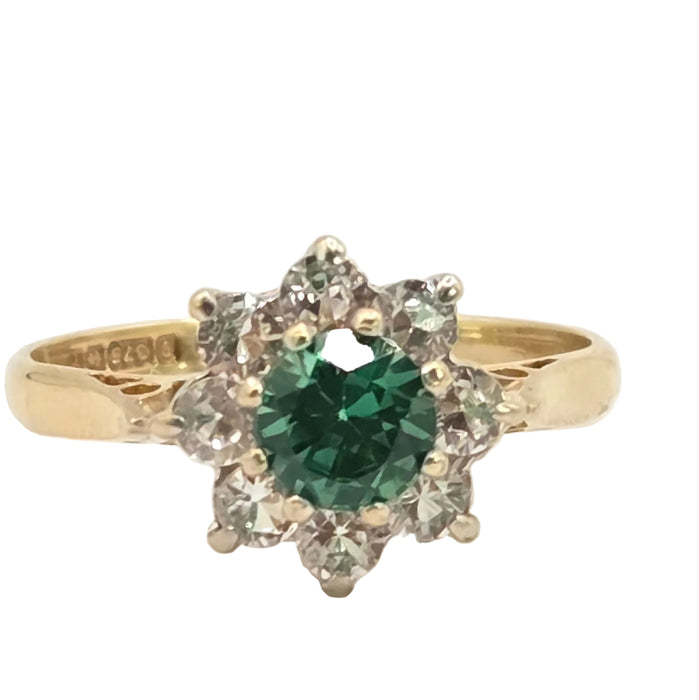 Vintage: 9ct Yellow Gold Chrysoberyl & Spinel Cluster Ring — From 1973