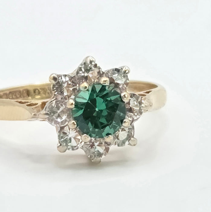 Vintage: 9ct Yellow Gold Chrysoberyl & Spinel Cluster Ring — From 1973