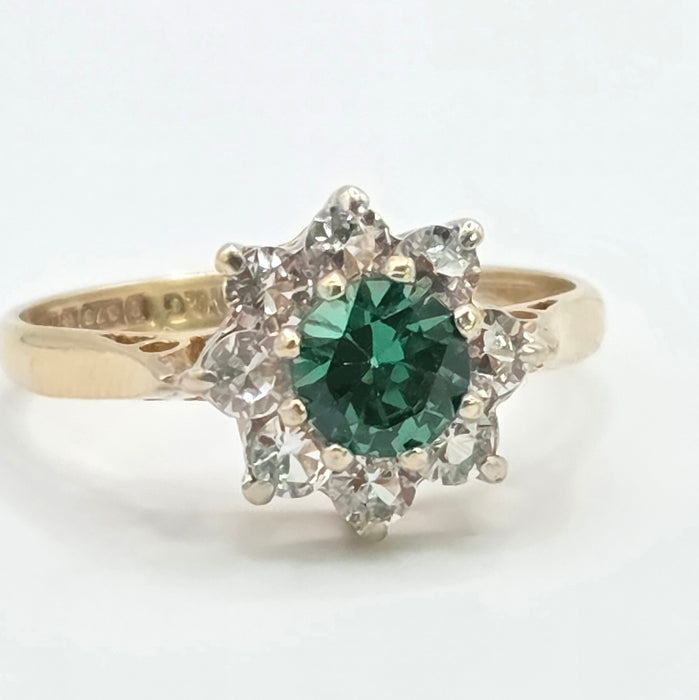 Vintage: 9ct Yellow Gold Chrysoberyl & Spinel Cluster Ring — From 1973