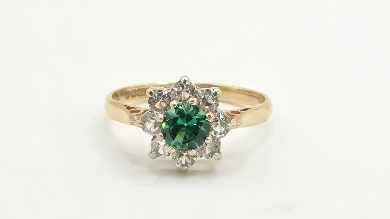 Vintage: 9ct Yellow Gold Chrysoberyl & Spinel Cluster Ring — From 1973