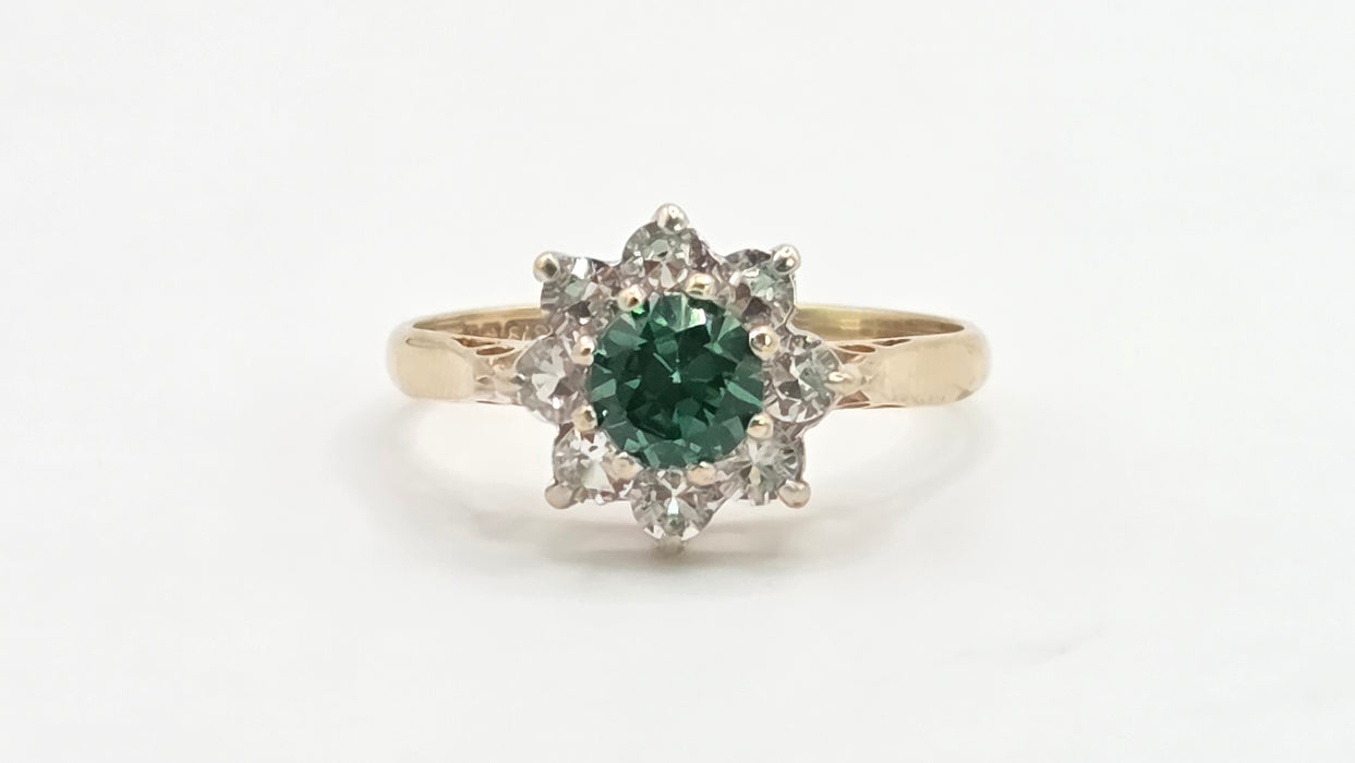 Vintage: 9ct Yellow Gold Chrysoberyl & Spinel Cluster Ring — From 1973
