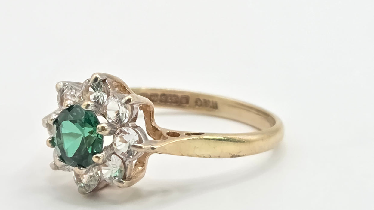 Vintage: 9ct Yellow Gold Chrysoberyl & Spinel Cluster Ring — From 1973