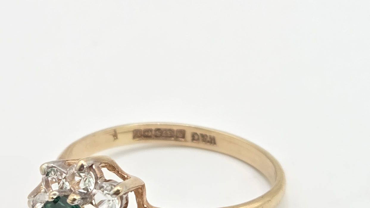 Vintage: 9ct Yellow Gold Chrysoberyl & Spinel Cluster Ring — From 1973