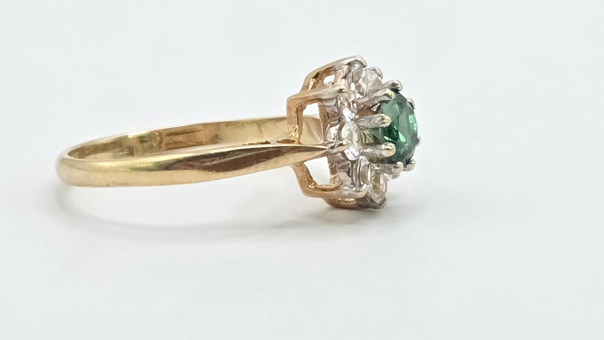 Vintage: 9ct Yellow Gold Chrysoberyl & Spinel Cluster Ring — From 1973