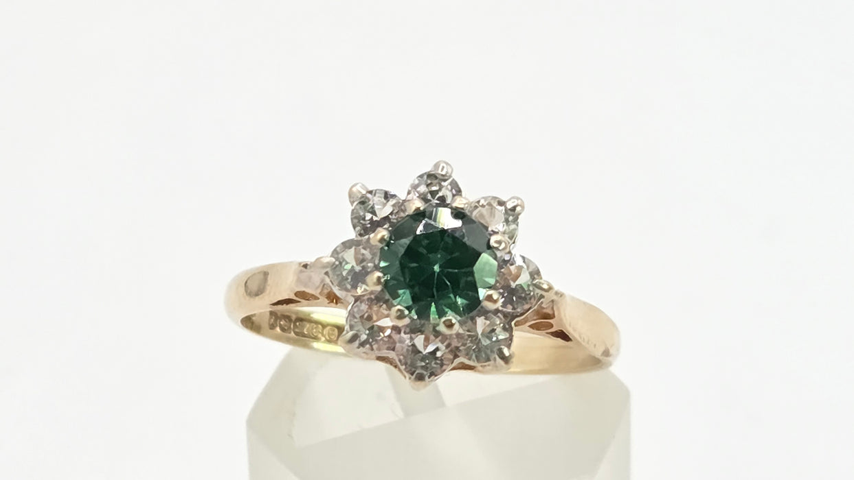Vintage: 9ct Yellow Gold Chrysoberyl & Spinel Cluster Ring — From 1973