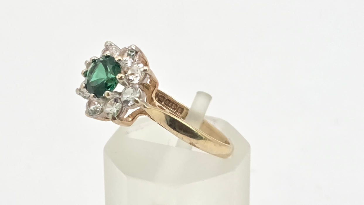 Vintage: 9ct Yellow Gold Chrysoberyl & Spinel Cluster Ring — From 1973
