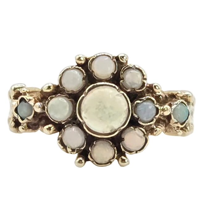 Vintage: 9ct Yellow Gold Opal Cluster Ring — From 1975