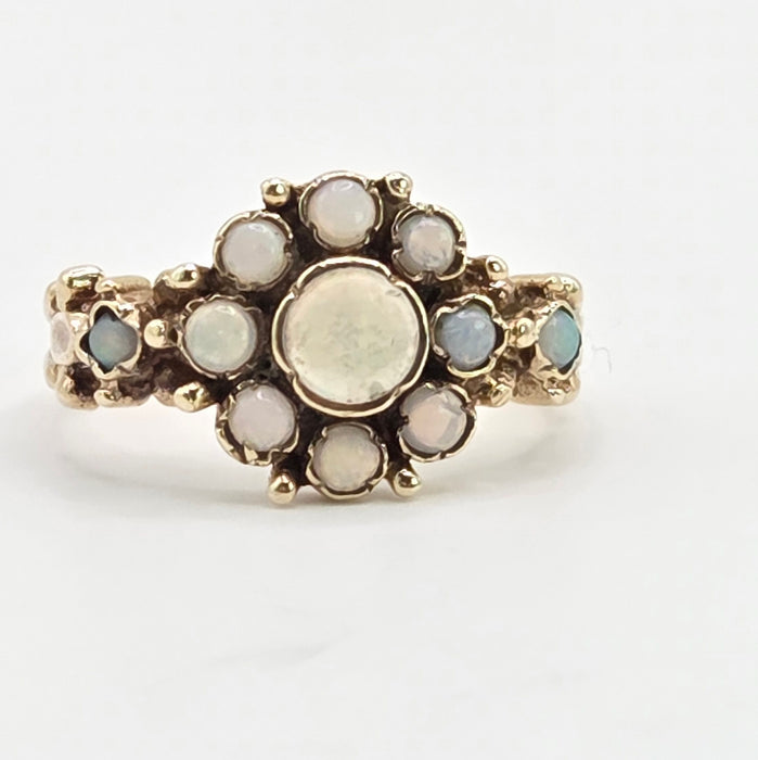 Vintage: 9ct Yellow Gold Opal Cluster Ring — From 1975