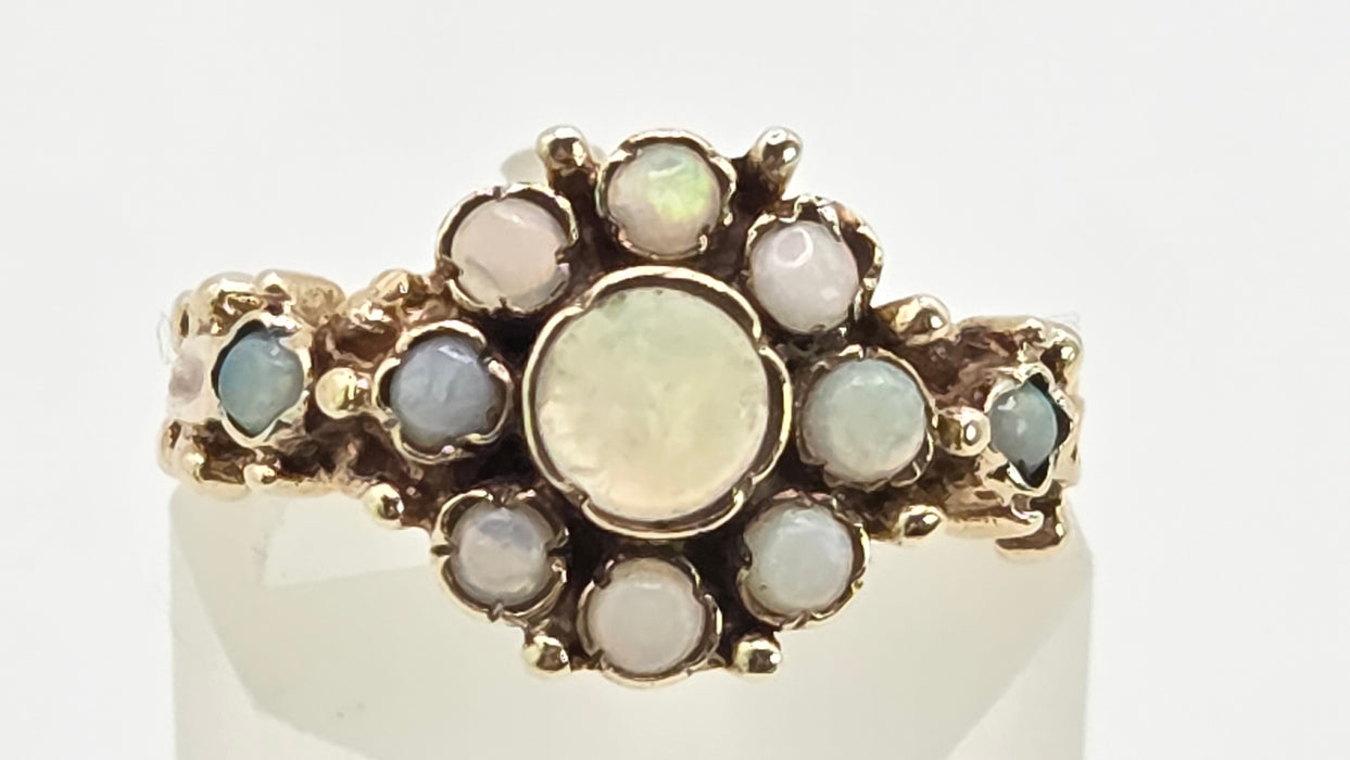 Vintage: 9ct Yellow Gold Opal Cluster Ring — From 1975
