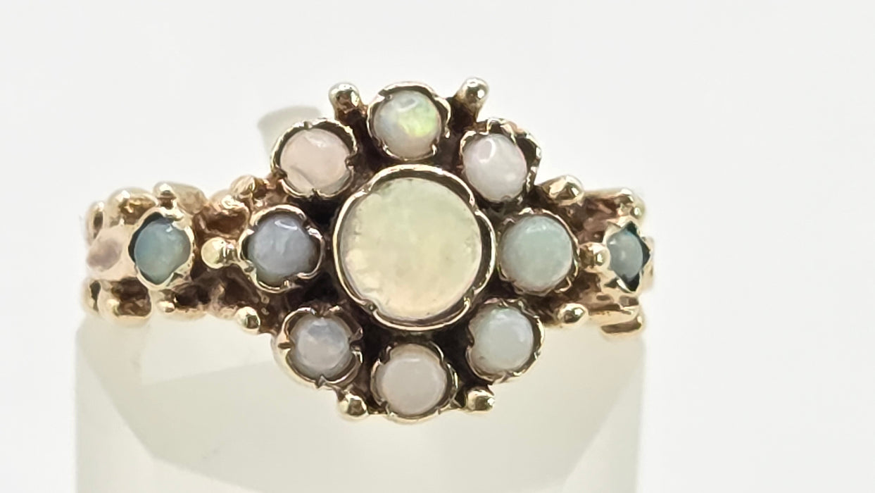 Vintage: 9ct Yellow Gold Opal Cluster Ring — From 1975