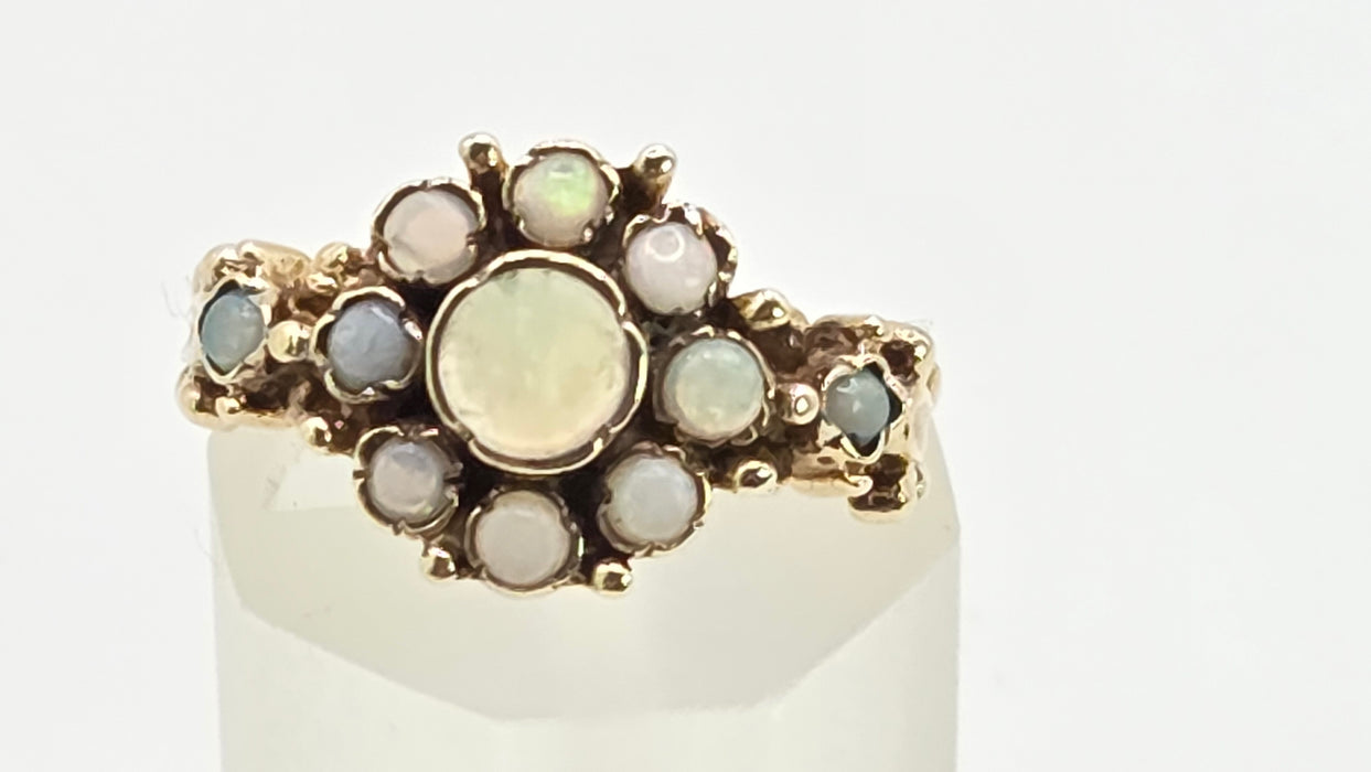 Vintage: 9ct Yellow Gold Opal Cluster Ring — From 1975