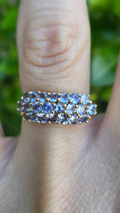 Vintage: 9ct Yellow Gold Triple Row Tanzanite Ring