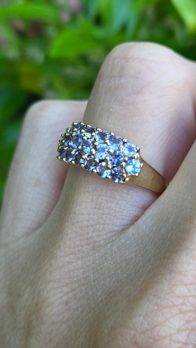 Vintage: 9ct Yellow Gold Triple Row Tanzanite Ring